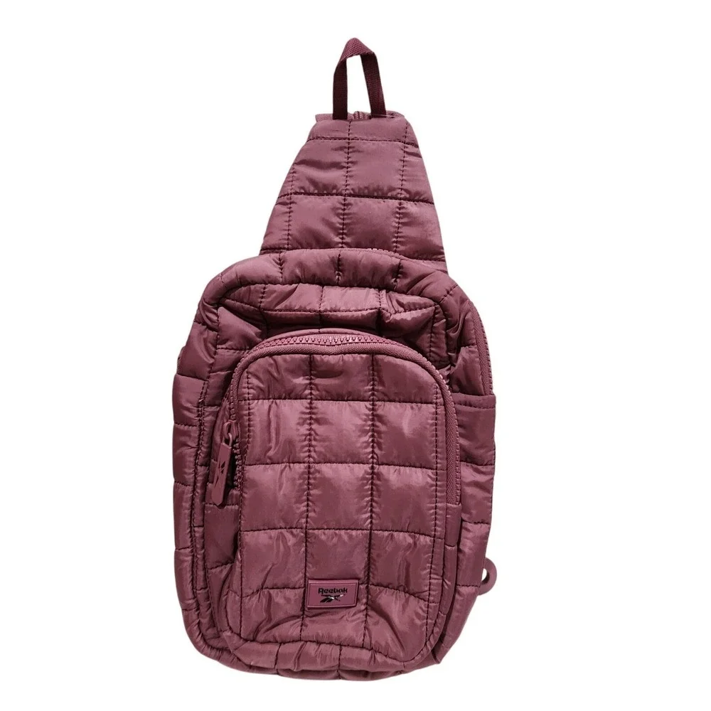 Reebok Quilted Sling Backpack Crossbody Bag Mauve Pink Puffer Athleisure Utility